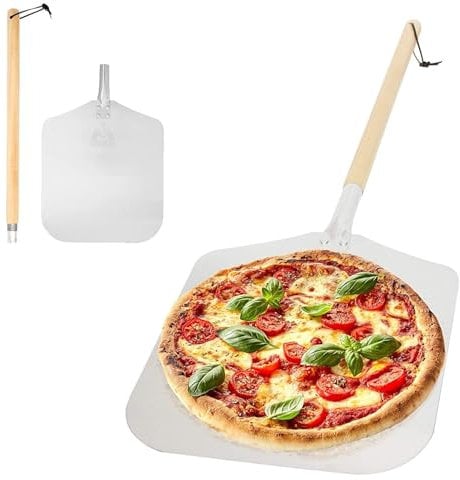 Chicago Brick Oven Pizza Peel 12 x 14, Pizza Paddle, 35.5 Long Aluminum Metal Pizza Peel with Detachable 21 Wooden Handle, Pizza Spatula
