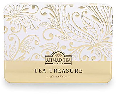 Ahmad Tea - Tea Treasure - Geschenkdose mit Schwarz- und Grüntees - Earl Grey, English Tea No 1, English Breakfast, Jasmin, Minze, Grüner Tee - Einzeln verpackt und aromaversiegelt - 60 Teebeutel