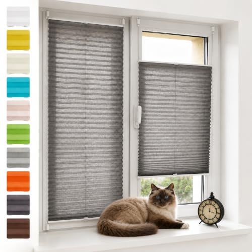 Vkele Plissee ohne Bohren Klemmfix Alu-Schienen, Anthrazit 80x120 cm (BxH) | Jalousie & Faltrollo, Lichtdurchlässig & Blickdicht, Sonnenschutz & Sichtschutz, Easyfix für Fenster & Türen