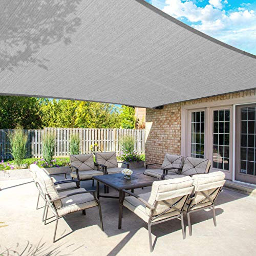 FLY HAWK Sun Shade Sail Rectangle,10' x 10' Patio Sunshade Cover Canopy - Durable Fabric Cloth for Outdoor Garden Yard Pond Pergola Sandbox Deck Courtyard - Gray Color (10' x 10' Gray)