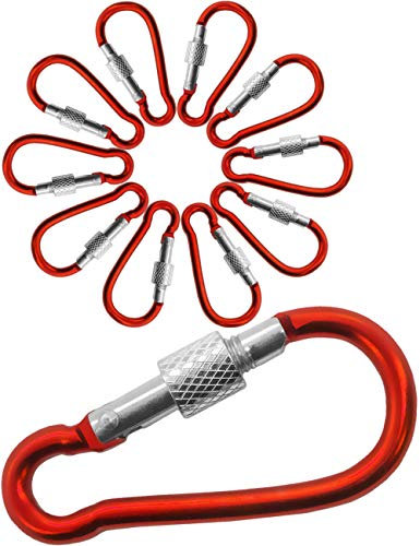 OUTDOOR SAXX 10 Stück Schraub-Karabiner, Material-Karabiner, Aluminium, 5,8 cm, rot, 10er Set