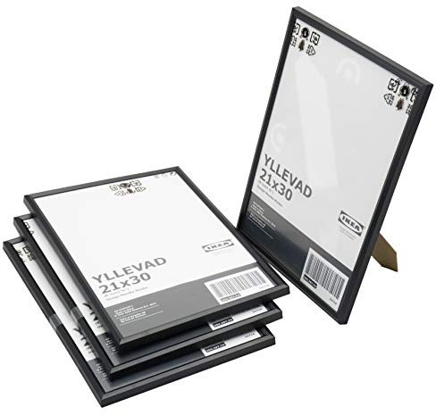 IKEA YLLEVAD Black A4 21x30cm Lightweight Photo Frames, Plastic & Paperboard - Set of 4
