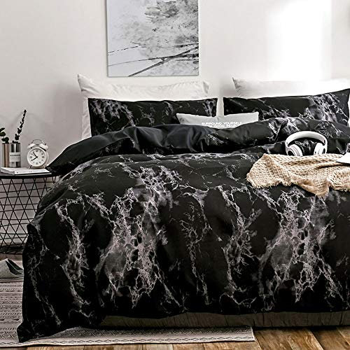 OLDBIAO Marmoriert Bettwäsche Set Schwarz, Bettbezug mit Marmor Muster, weiche Bettdeckenbezug 220x240cm + 80x80cm*2