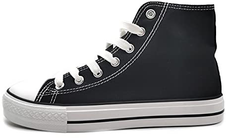 P&L ITALY COLLECTION Zapatillas Altas de Lona Mujer Botin Blancas Negras Basket Autoclave Negro 36