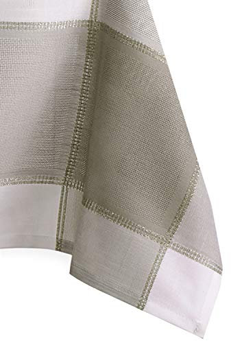 AmeliaHome Tischdecke 140 x 240 cm Leinenoptik zarte Musterung goldene Fäden beige weiß Sevran