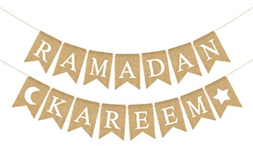 PRETYZOOM Ramadan Kareem Wimpelkette Banner Eid Sackleinen Banner Girlande Flagge Eid Mubarak Ramadan Party Supplies Muslim Islam Hajj Party Home Kamin Dekoration