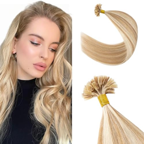 Silk-co Haarteile Echthaar Bonding Extensions Echthaar 1g Keratin U Tip Haarverlängerung Glatt Weich Natürlich Bondings Echthaar 7A Human Hair 60cm-50g 12P613# Goldenbraun & Bleichblond
