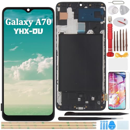 YHX-OU LCD-Display, 6,7 Zoll, Schwarz, mit Rahmen für Samsung Galaxy A70 SM-A705FN SM-A705U, Touchscreen, LCD-Display, Ersatz, mit Displayschutzfolie und Werkzeug
