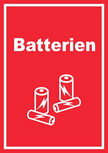 Batterien Mülltrennung Schild Text Symbol AA AAA hochkant A3 (297x420mm)