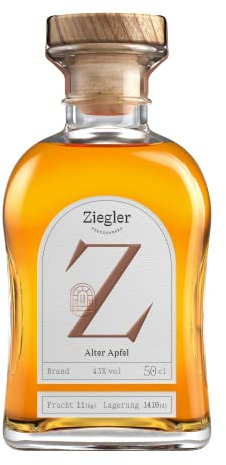 Ziegler Alter Apfel Obstbrand 43% (1x 0,5l) - Edler Apfelbrand mit feinen Holz- und Karamellnoten