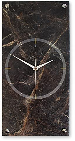 Kreative Feder Designer-Wanduhr Brown Marble aus Stein mit Zeigern aus gebürstetem Aluminium - Designeruhr aus Stein mit flüsterleisem Uhrwerk (Brown Marble, leises Funkuhrwerk)