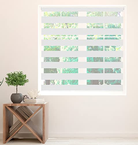 Zebra Blind Day and Night Roller Blind Aluminium Frame Dual Layer Fabric Modern Window Blind Easy to Install Easy Clean Privacy Living Room Kitchen Bedroom Bathroom 155 cm Drop (White, 100cm Width)