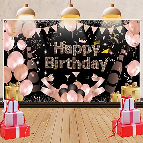 JBJXNXH Geburtstag Party Dekoration,Banner Geburtstag Roségold,Extra Große Fotografie Hintergrund Schild Poster für Geburtstag Party Kuchen/Tabelle/Mauer/Garten Dekoration
