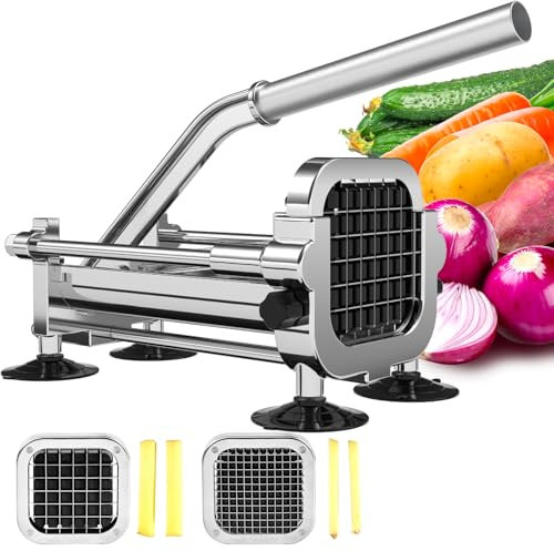 Befano Cortador de patatas, cortador de patatas fritas de acero inoxidable con cuchillas de 1/4 pulgadas y 1/2 pulgada para patatas fritas finas y gruesas, cortador comercial de patatas dulces