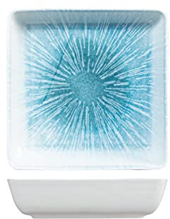 H&H Neptune Assiette carrée/fond en porcelaine, 19 cm, design moderne et élégant, bleu dégradé