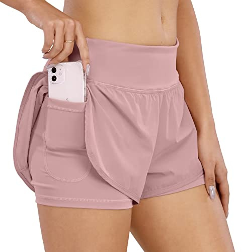 COTOP Short de Course pour Femmes,2 en 1 Short de Sport pour Femmes avec Poche,Taille Haute Short à séchage Rapide pour Fitness,Jogging,entraînement