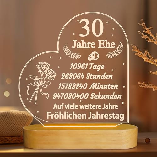 Lightzz Hochzeitstag Geschenke für Frauen, 3d Illusion Lamp Ich liebe dich Nachtlicht romantischer Text mit glücklichem Jubiläumsgeschenk für Frau Ehemann Süßes Liebhaberin(30th)