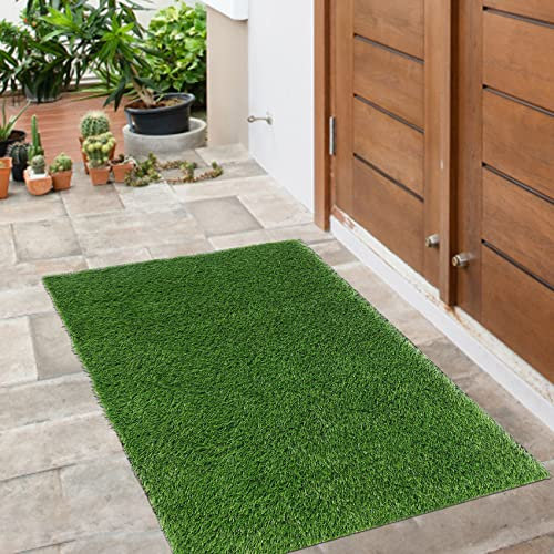 famibay Dirt Trapper Door Mats Outdoor Artificial Grass Doormat Non Slip Fake Grass Lawn Synthetic Grass Carpet Astro Turf Door Mat for Entryway Balcony Patio Garden