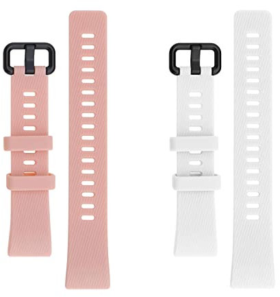 eMagTech Silikon Uhrenarmband Kompatibel mit Huawei Band 4 Pro/Band 3 Pro/Band 3 Fitness-Tracker Sportuhrenarmband Schnellverschluss-Armband, Weiß & Pink