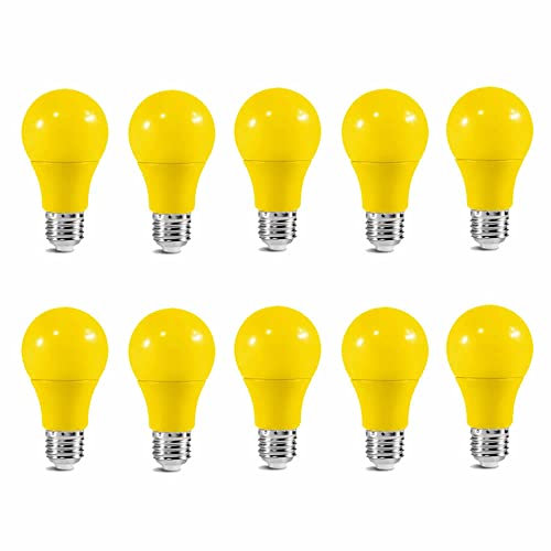 Jiotouhu 10er E27 Farbige Glühbirnen LED 3W 25Watt Leuchtmittel Birnenform, A60 Leuchtmittel, 220-240V AC, für Außen & Innen - Party & Biergarten, Gelb