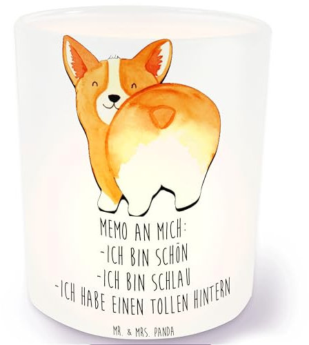 Mr. & Mrs. Panda Teelicht Corgi Po - Geschenk, Windlicht Zur Hochzeit, Windlicht Glas, Spruch, Hundebesitzer, Hund, Vierbeiner, Teelichthalter,