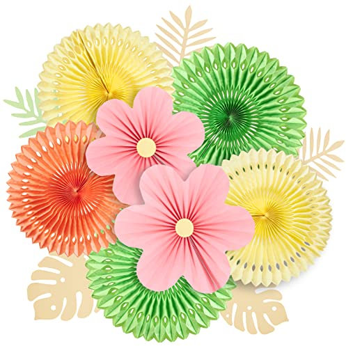 EASY JOY 12 Stück Papier Fächer Dekoration Hanging Girlande Rosa Grün Gelb für Hochzeit Geburtstag Tea Party Tischdeko Baby Shower Backdrop Garland