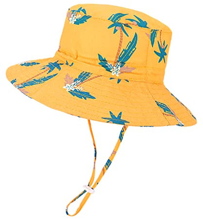LACOFIA Baby Sonnenhut Kleinkind Mädchen Sommer Mütze UV Bademütze Verstellbarem Kinder Breiter Krempe Strand Cap mit Nackenschutz Gelb 2-3 Jahre