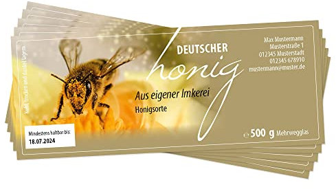 Apoidea – Honig Etiketten Rechteckig selbstklebend & personalisierbar - 200 Stück/Etiketten Honiggläser 500g / Honig Aufkleber für selbstgemachten Honig/Honigetiketten für Honiggläser