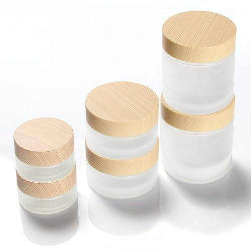 TUAKIMCE 6 Stück 15ml 30ml 60ml weiß mattiertes Glas Cremedose Leer Leerdose klarer Tiegel Leerdose Leere Nachfüllbare Behälter Glasbehälter mit Deckel und Liner für Lotion, Creme, Kosmetik