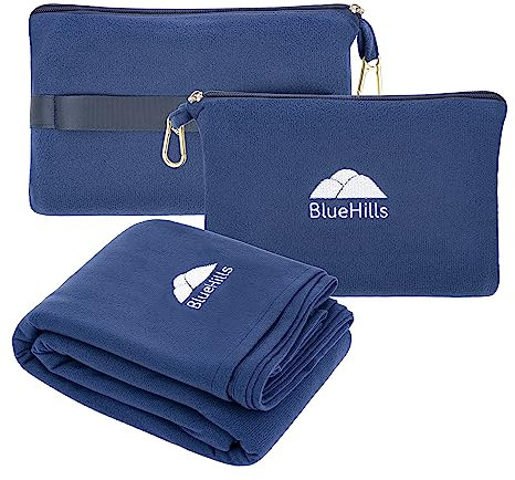 BlueHills Reisedecke, Kissen, kompakt, leicht, Taschenformat, Flugzeug, Reisen, unverzichtbar, Flugzeug, Überwurf, in Tasche, tragbare Hülle, Flugzeugzubehör, Marineblau L04
