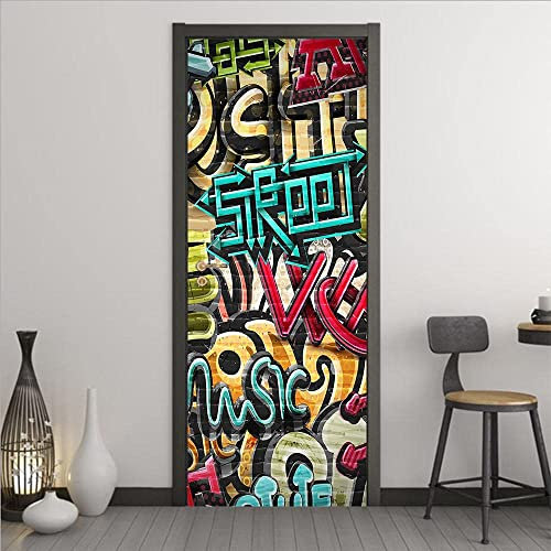 3D Türtapete Selbstklebend Türposter - Graffiti-Musik - Türaufkleber Fototapete Abziehen Und Aufkleben Türfolie Poster Tapete 90 X 200 Cm