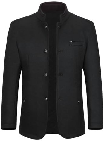 Allthemen Mens Trench Coat Regular Fit Long Sleeve Jacket Warm Winter Vintage Casual Overcoat Button Closure Outwear Coats Black M