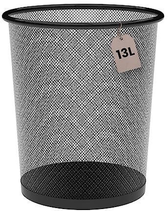 Detectalia Papierkorb aus Metallgeflecht 13 Liter Schwarz Ø26,5 x 28 cm. Büro Mülleimer, Abfalleimer für Zimmer unter Schreibtisch, Papiereimer aus Drahtgeflecht, Küchenabfalleimer und Badabfalleimer