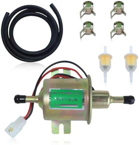 Haishine Universelle Elektrische 12V Kraftstoffpumpe für Autos HEP-02A, Geeignet für Auto, LKW, Boot, Rasenmäher Vergaser mit Kraftstoffleitung + 2 Kraftstofffilter + 4 Schlauchklemmen