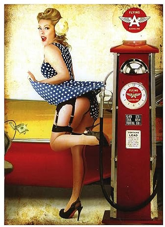 KUSTOM ART Wandposter Serie Pin Up (Benzinpumpe, Tankstelle) ohne Rahmen, Kunstdruck auf beschichtetem Papier 40 x 30 cm