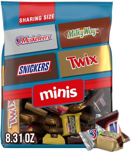 SNICKERS, TWIX, MILKY WAY & 3 MUSKETEERS Minis Milk Chocolate Candy Bars Variety Pack, Sharing Size, 8.31 Oz Bag