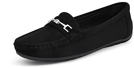 DREAM PAIRS Damen Loafer Bequeme Mokassins Slippers Damen Niedrige Schuhe Faltbare Klassische Loafer SCHWARZ-Suede 42 (EUR) SDLS2205W-NEW-E