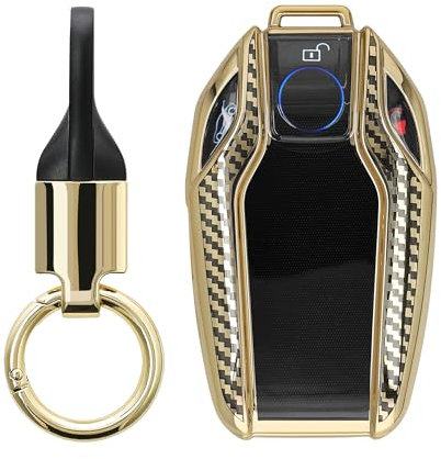 kwmobile Autoschlüssel Hülle kompatibel mit BMW Display Key Autoschlüssel Hülle - Schlüsselhülle mit Key Ring Anhänger - Cover Gold Schwarz