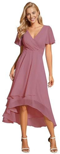 Ever-Pretty Abito da Ospite Scollo A V Maniche A Volant Gonna A Trapezio Abiti Cerimonia Donna Eleganti Orchidea 36