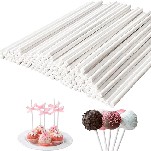 Comforty 100 Stücke Cake Pop Stiele Weiss, 100mm 3.5mm Lolli Stiele aus Papier für Cake Pop Ständer umweltschonende