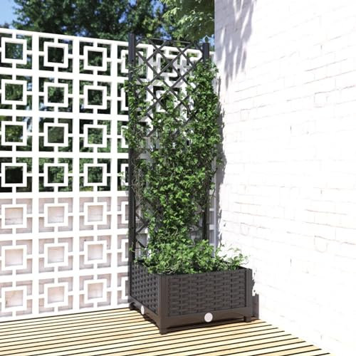 ARKEM Jardinière avec Treillis Noir 40x40x121,5 cm PP,Jardiniere sur Pieds,Bac avec Treillis,Jardiniere Terrasse