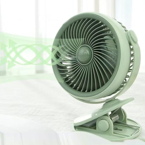 YZYOE Ventilador de clip recargable con luces LED, ventilador multifuncional portátil potente, modo de tres velocidades, ventilador de ángulo ajustable, ventilador con luz cálida, ventilador pequeño