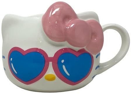Silver Buffalo Hello Kitty - Taza de cerámica esculpida en 3D con gafas de sol azules, 20 onzas
