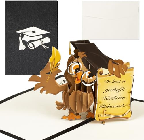 BETESSIN 3D Pop-Up Karte zur Graduation - Abschluss Glückwunschkarte im Eule Stil - Du hast es geschafft! - Abitur 2025 Geschenk - Bestandene Prüfung Geschenk für Abtur, Bachelor, Master, Doktor usw.