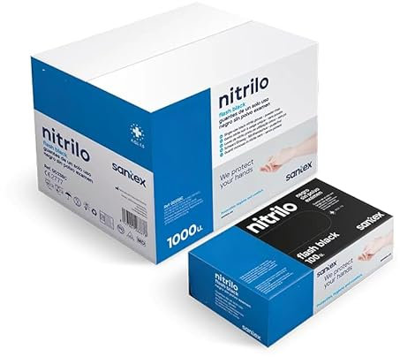 ABD Guantes de Nitrilo Azul Pack de 1000 Unidades, Resistentes al Desgarro, Antideslizantes, Sin Látex, Apto para Uso Alimentario, Cumplen EN 455 y EN 374 (Negro, Talla XS)