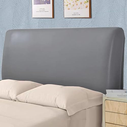 Bett-Kopfteilbezug, wasserdicht, PU-Leder, All-Inclusive, elastischer Kopfteilschutz für Kingsize-Doppelbett, vollständiger Kopfteilschutz (grau, 150 cm / für 140–160 cm Kopfteil)
