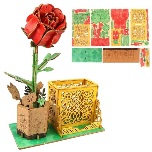 Audasi Puzzle 3D Fai da te Fiore in Legno Kit Modellino di Fiori Artificiali Da Montare Per Adulti Decorazione creativa per la casa Regalo per Natale Compleanno Valentino Festa della Mamma