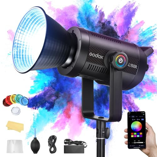 Godox SL150R RGB LED Videolicht 165W 2.4G Wireless,CCT 2500K-10000K CRI≥95 TLCI≥96 14 FX-Effekte Bowens Mount Studiolicht für Fotografie,Porträt,Interview Beleuchtung