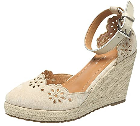 Espadrillas Da Donna Con Zeppa Con Tacco Eleganti Espadrillas Comode Casual Con Plateau E Zeppa Cinturini Alla Caviglia Con Punta Chiusa Sandalo Estivi Con Lacci Suola Interna Imbottita In Tessuto