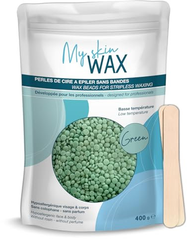 My Skin Wax - Perles de Cire à épiler sans Bande, 400g, Hypoallergénique, Cire d'Épilation en Douceur sans Rougeurs, Spéciale pour peaux Sensibles Homme Femme, Pelable, Visage, Bikini, Brésilien, V
